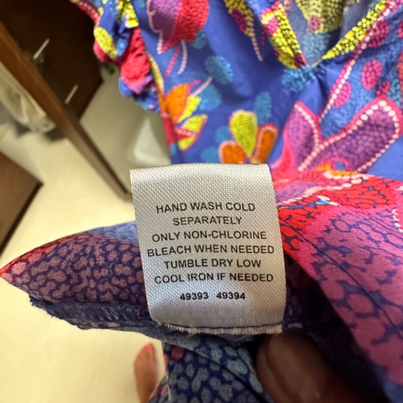 Amazonia Blue Risette Ruffle Cap Sleeve Split Neck Top. - Picture 5 of 7